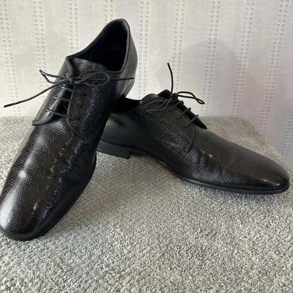 GIORGIO ARMANI Size 8 Black Solid Leather Lace Up Shoes